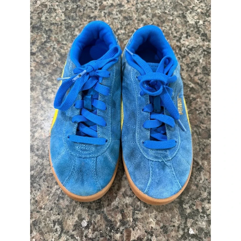 Puma Club 5v5 Kids Blue Yellow Suede Low Top Sneakers‎ 405353-16 Size 3C